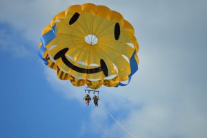 Parasail parachute with Miami Watersports smiley face