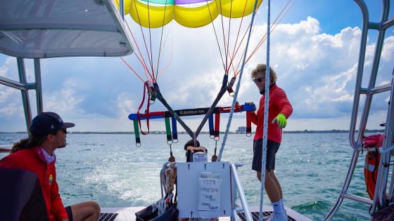 Overhead view parasailing in Miami